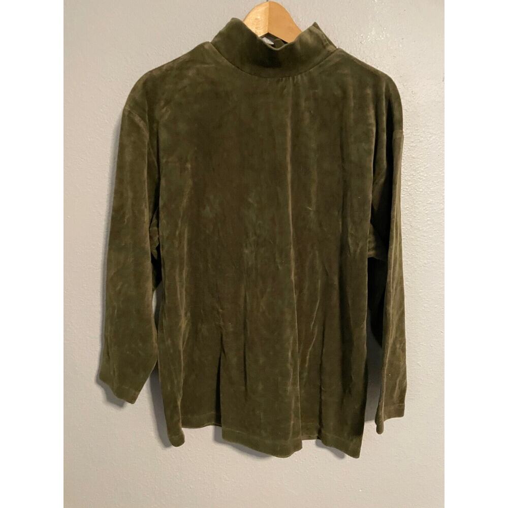Vintage Pierre Cardin Womens Tunic Size Large Green Velvet Turtleneck Grunge 90s
